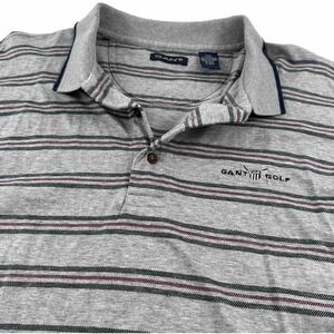 VTG Gant Golf USA Polo Shirt Men Size Large Gray Blue Red Stripes Thick Cotton